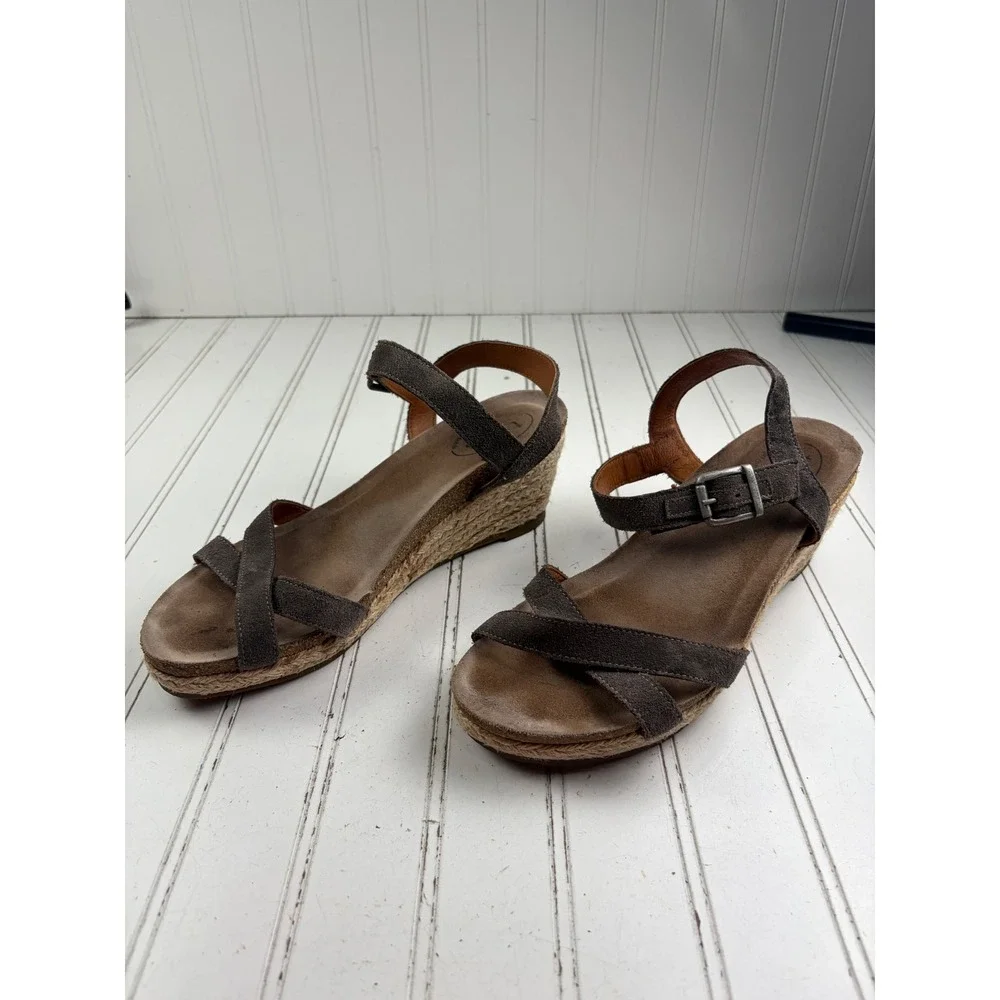 Taos Hey Jute Suede Espadrille Brown Wedge Sandals Women's Size 10-10.5 EU 41